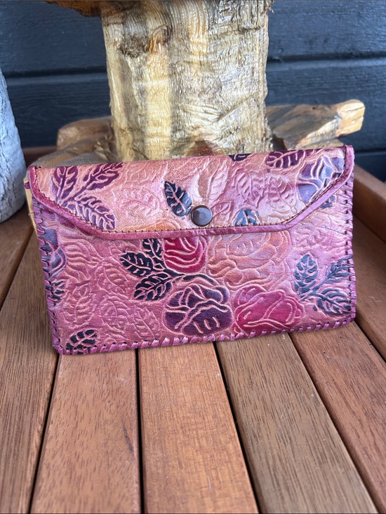 Vintage Handbags - 70’s Hand-Tooled Floral Leather Wallet Clutch from Guadalajara, Mexico.